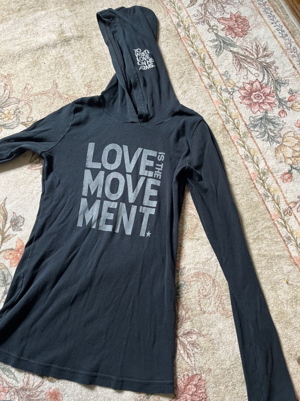 Love Is The Movement Black Hooded Long-Sleeve Top